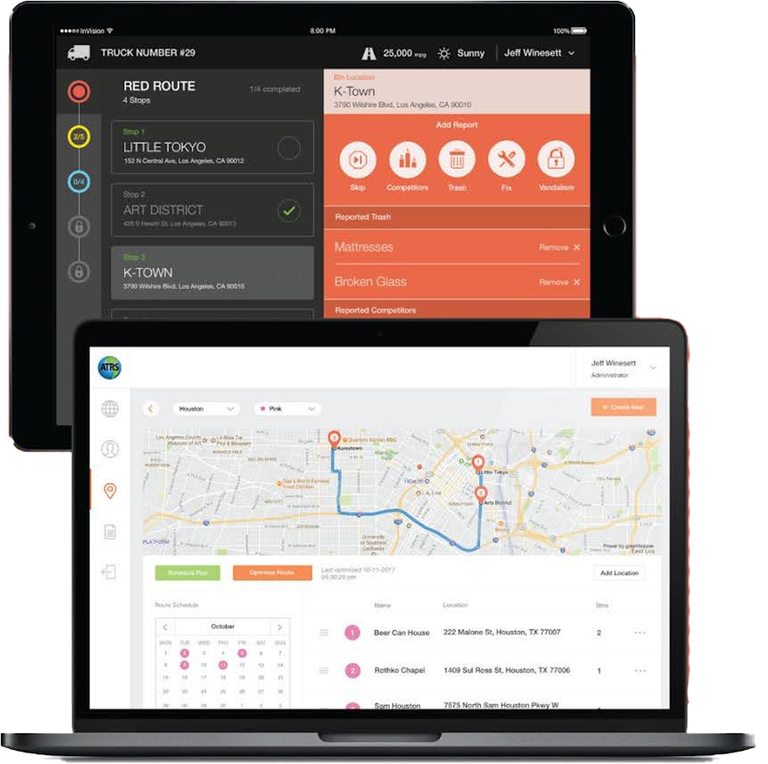 ATRS driver route tablet app and AI route optimization dashboard