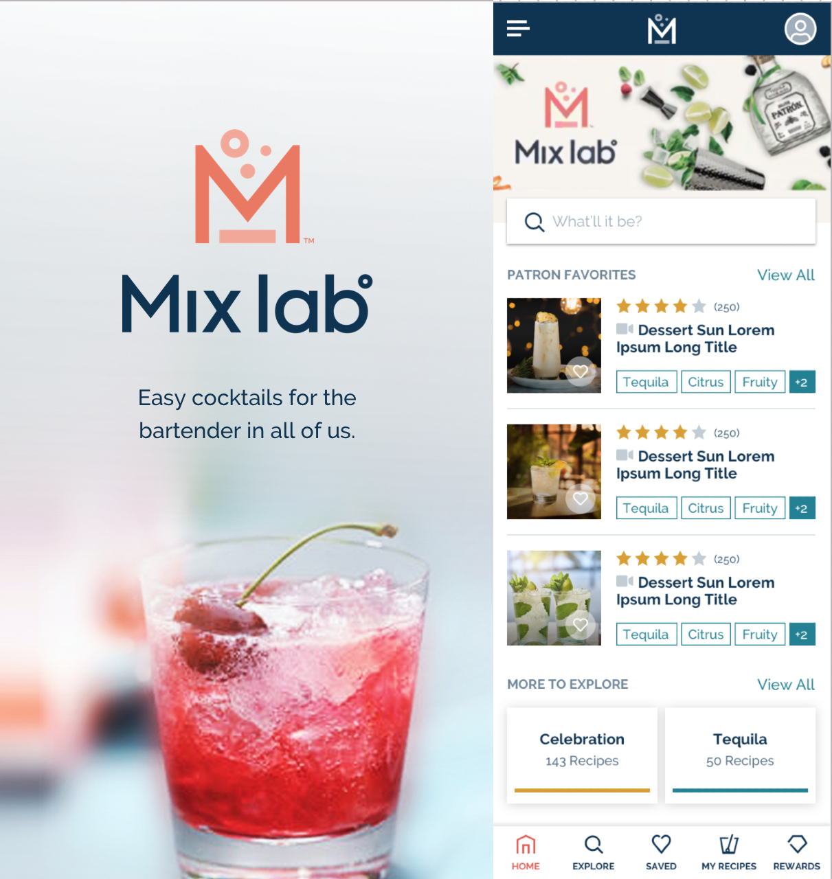 Bacardi Mix Lab cocktail recommendation mobile app screens
